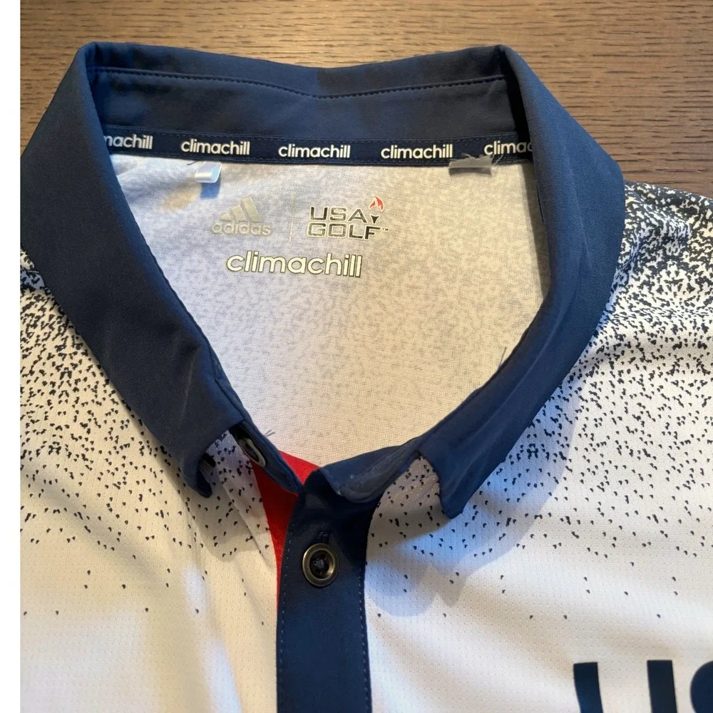 Adidas USA Golf Climachill Polo Shirt Mens XL White Navy Speckle Gradient